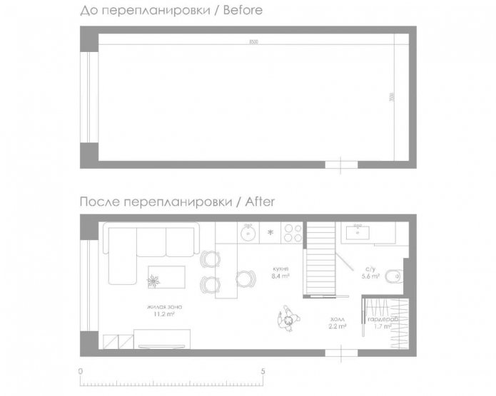 разпределение на студио от 29 кв.м.