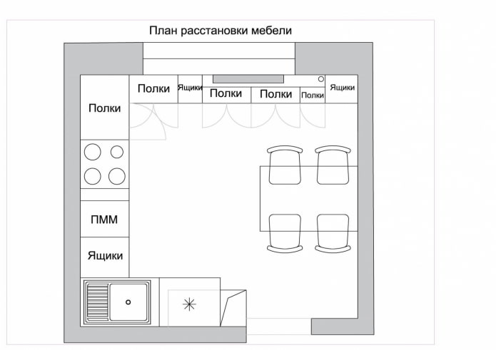разпределение на кухня от 10 квадратни метра