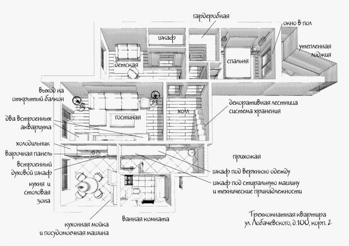 Разпределение на тристаен апартамент