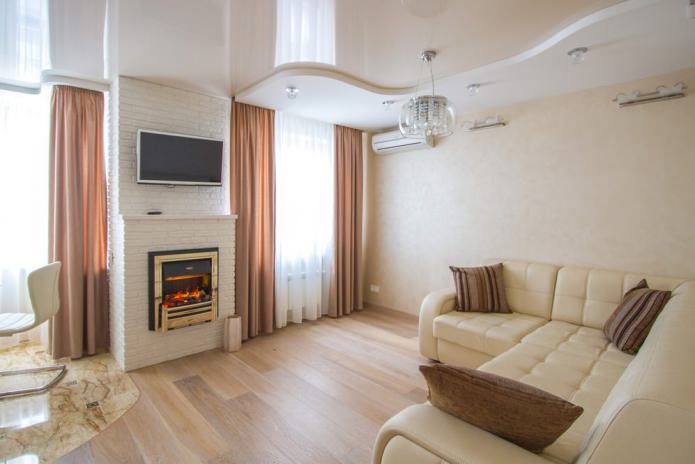 опънат таван на две нива в кухня-хол room