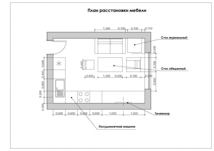 планиране на кухня-всекидневна от 12 квадратни метра