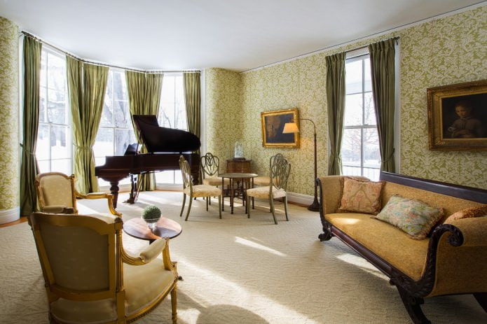 зелен и бял тапет в хола room