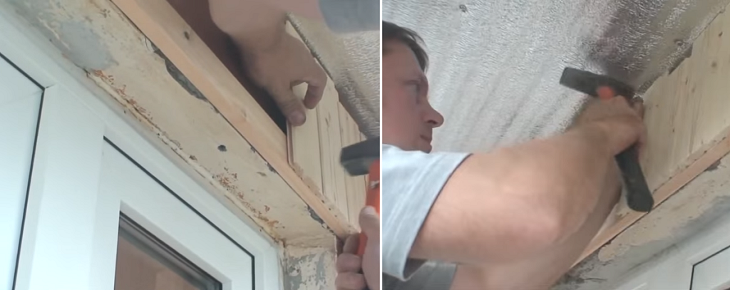 Кріплення вагонки над отвором цвяхами до упору