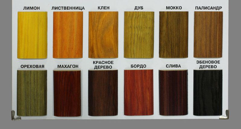 Зразки відтінків нанесених морилок