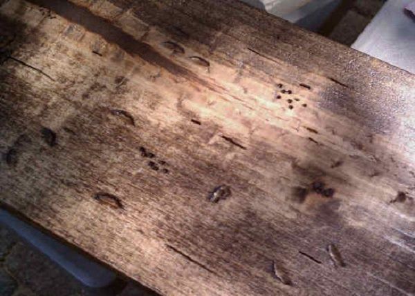 Постарене дерево, добре підкреслені сокирні пази