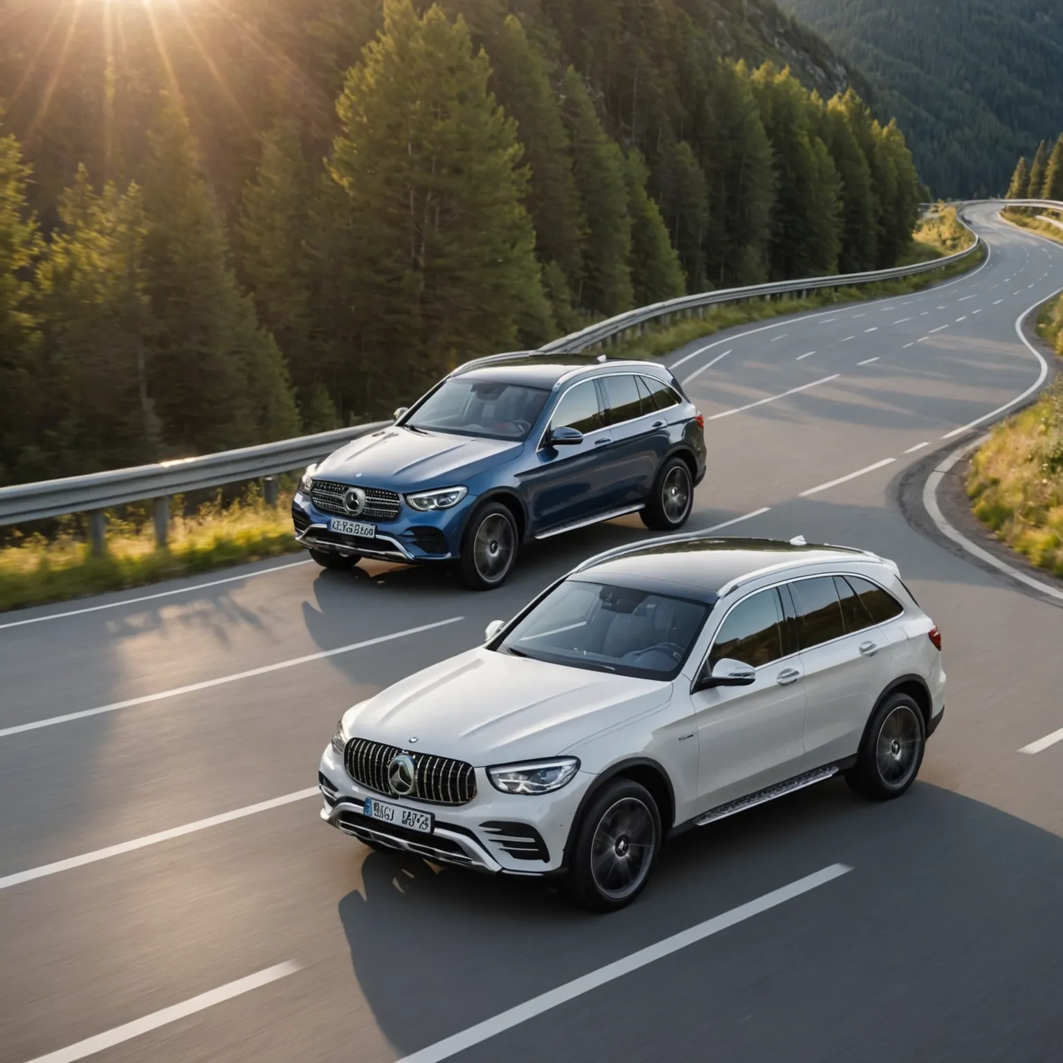 Изглед отпред на Mercedes GLC и BMW X3