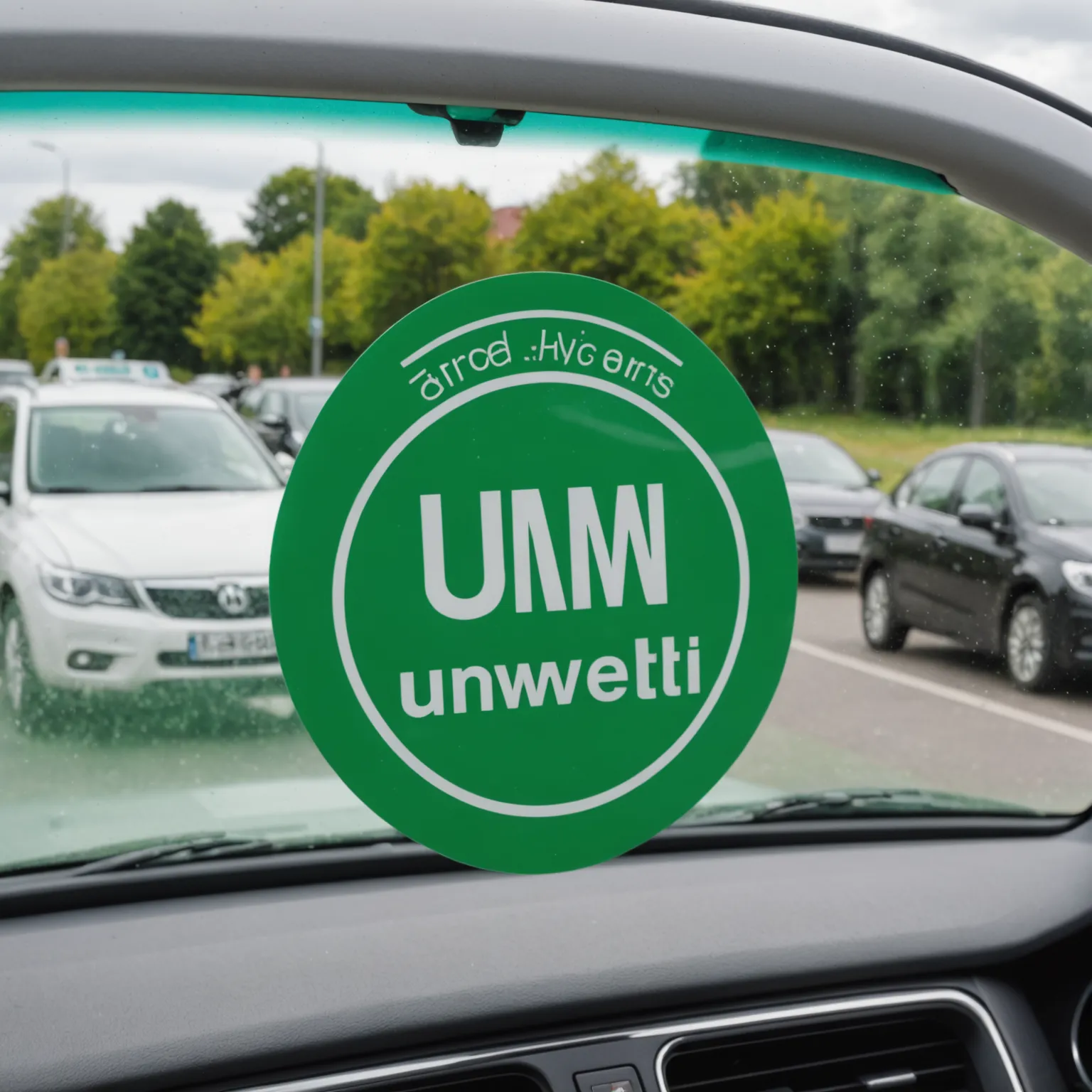 Зелен стикер Umweltplakette на предното стъкло