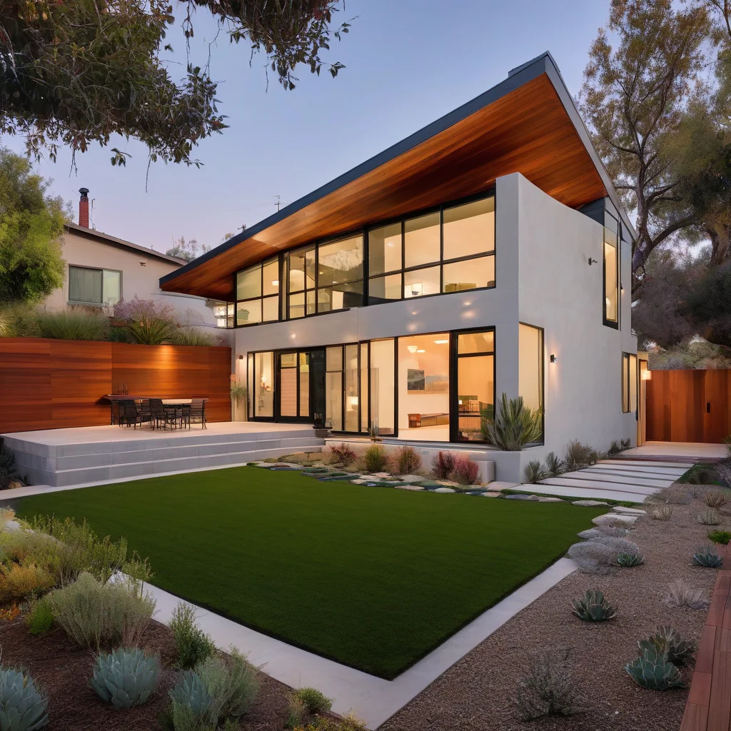 Completed energy-efficient addition connected to landscaped backyard
