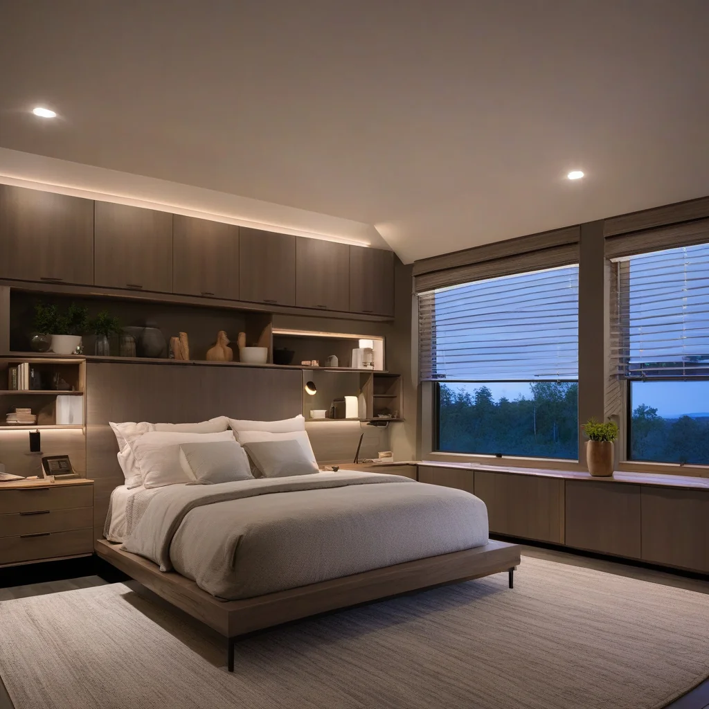 Connected systems organized within a multi-use small home Compact ADU interior with integrated smart controls and energy monitoring