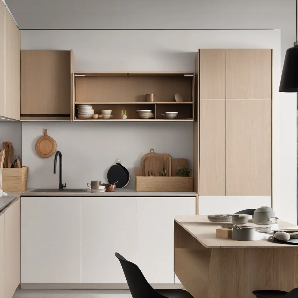 Finished compact interior with balanced kitchen circulation and storage