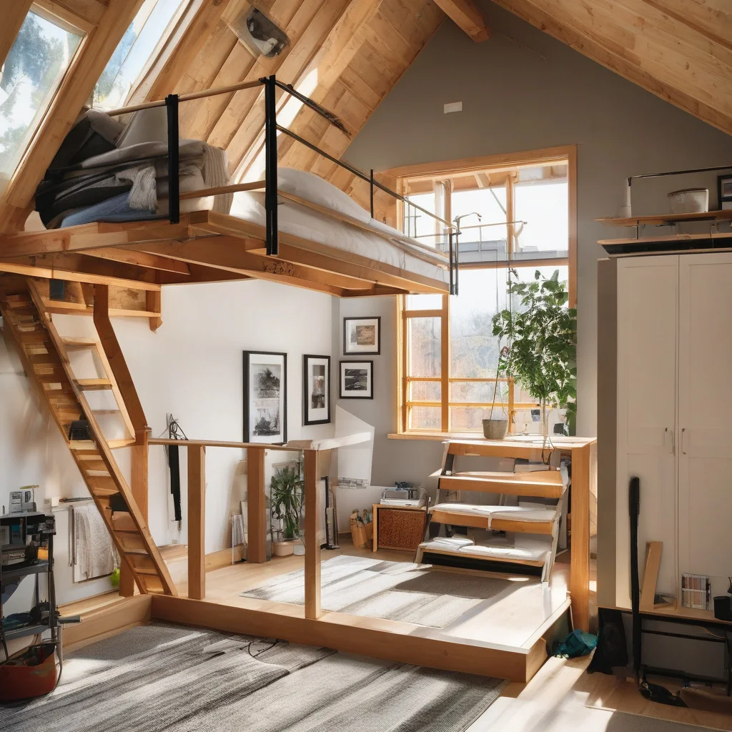 Assessing upper-level storage potential within a small dwelling unit Compact ADU interior with elevated storage planning focus