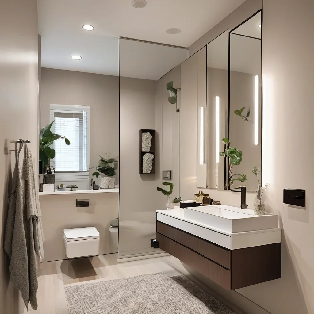 Compact condo bathroom fitted with space-saving modern fixtures