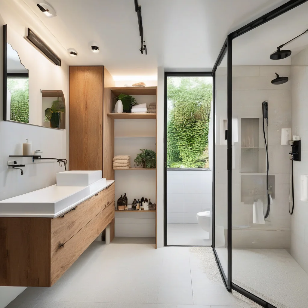 Detailed tile pattern installed in a compact condo bathroom