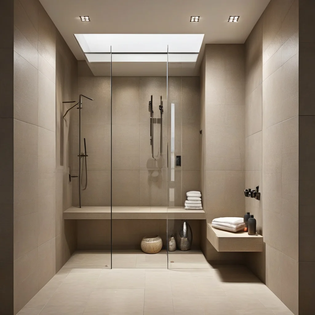 Storage opening aligned with tile modules and grout joints Shower niche dimensions coordinated with wall tile layout