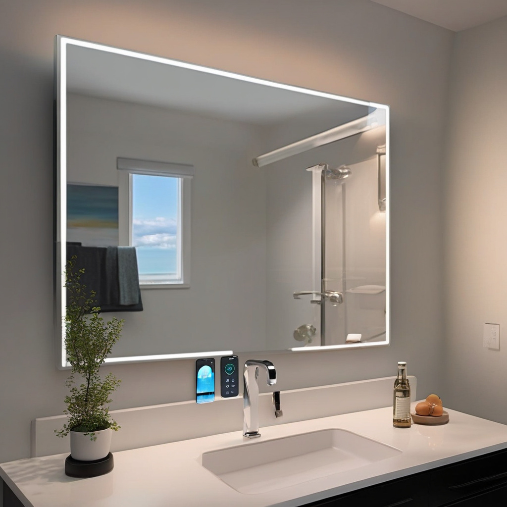 Smart mirror installation in a modern bathroom