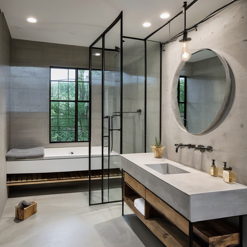 Elegant industrial bathroom with metallic fixtures Elegant industrial bathroom with metallic fixtures