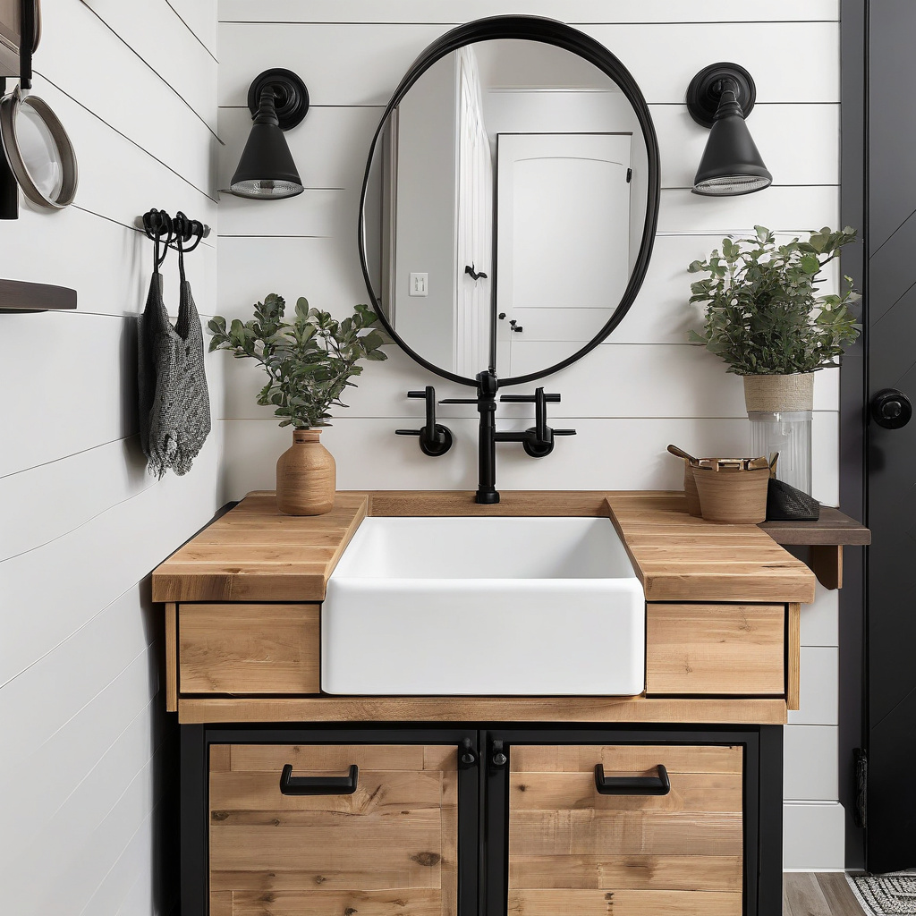 authentic wood textures in farmhouse bathroom