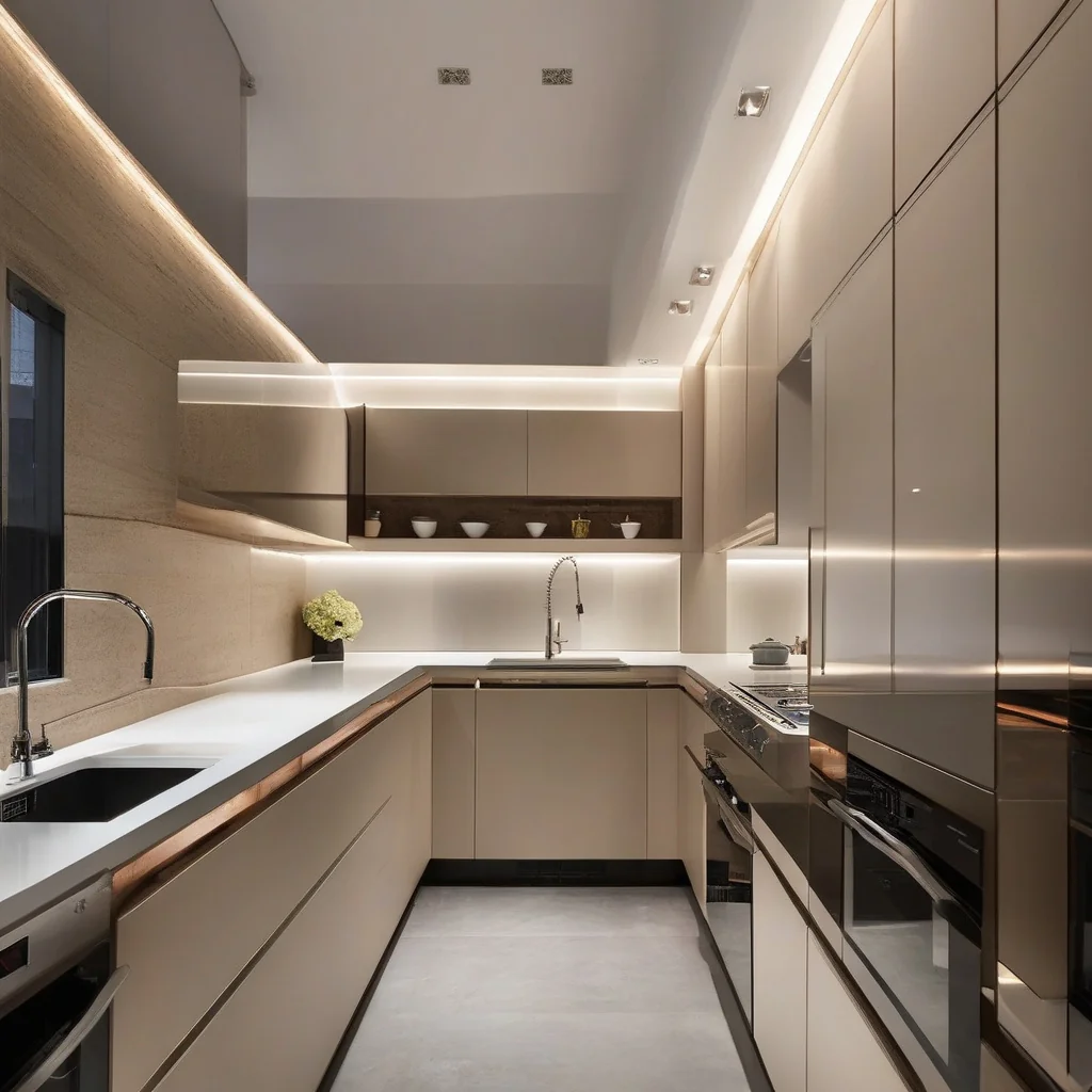 Even lighting removes shadows that make galley kitchens feel tighter Layered lighting installed throughout a narrow galley kitchen
