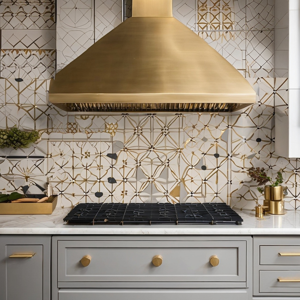 Warm neutral backsplash with bold accents Warm neutral backsplash with bold accents