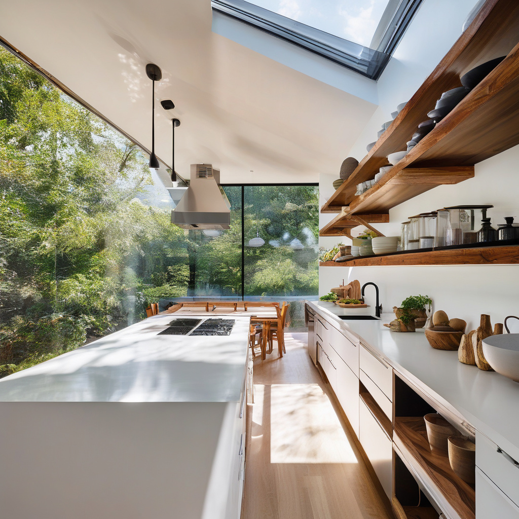 Open shelves in a modern kitchen