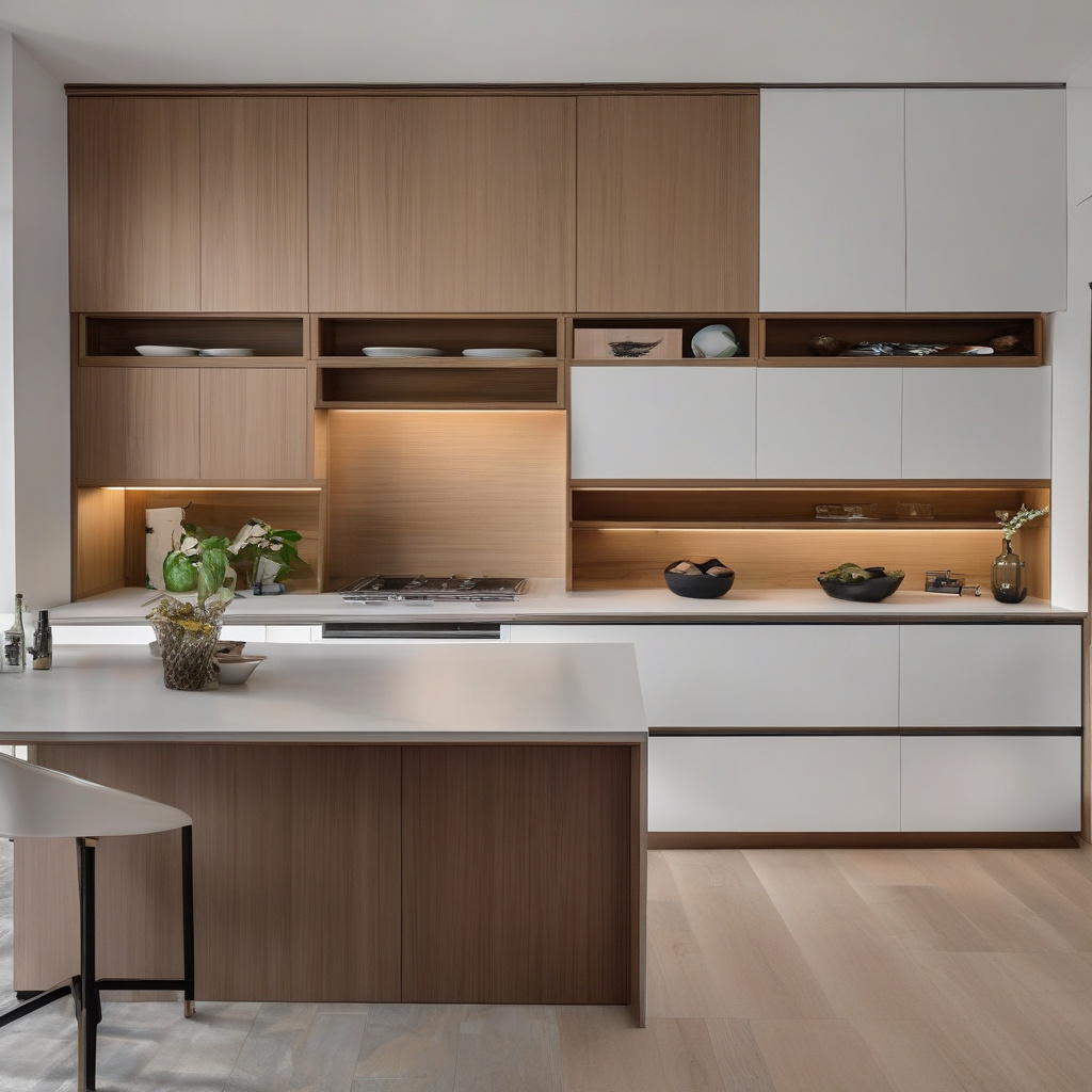 elegant open shelving in kitchen