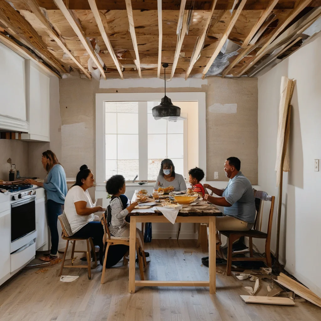 Planning household circulation around an active kitchen remodel Kitchen renovation area isolated from occupied parts of a home