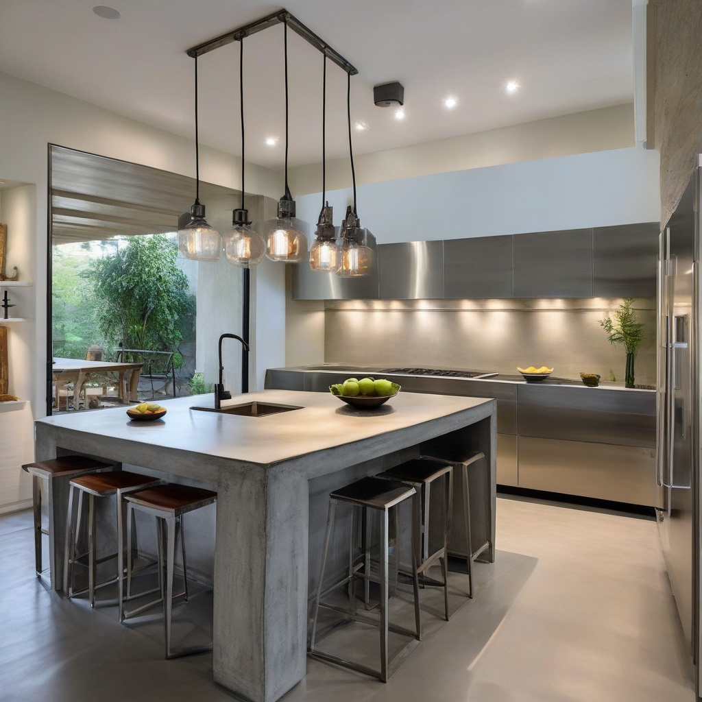 Concrete surfaces in kitchen remodel