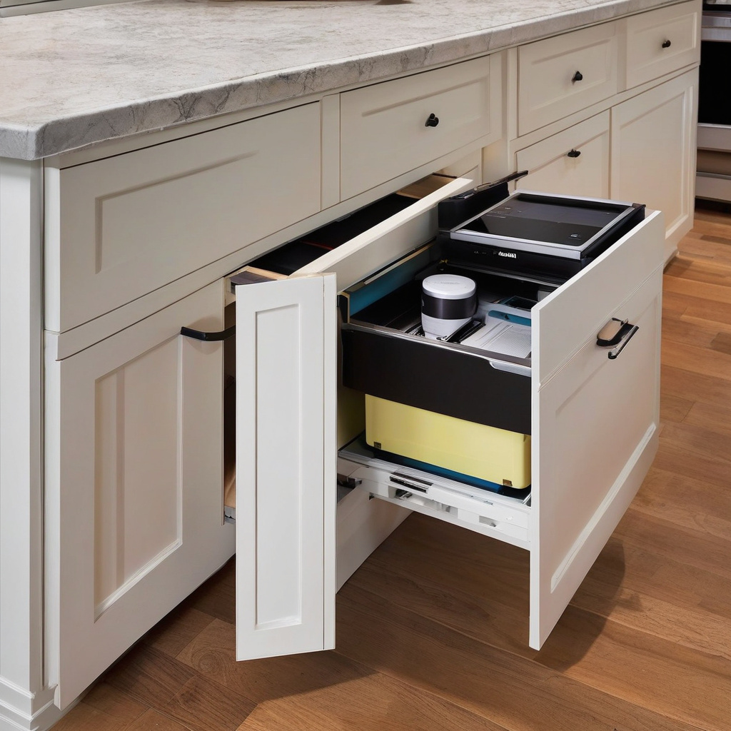 Innovative kitchen layout with a built-in workspace Innovative kitchen layout with a built-in workspace