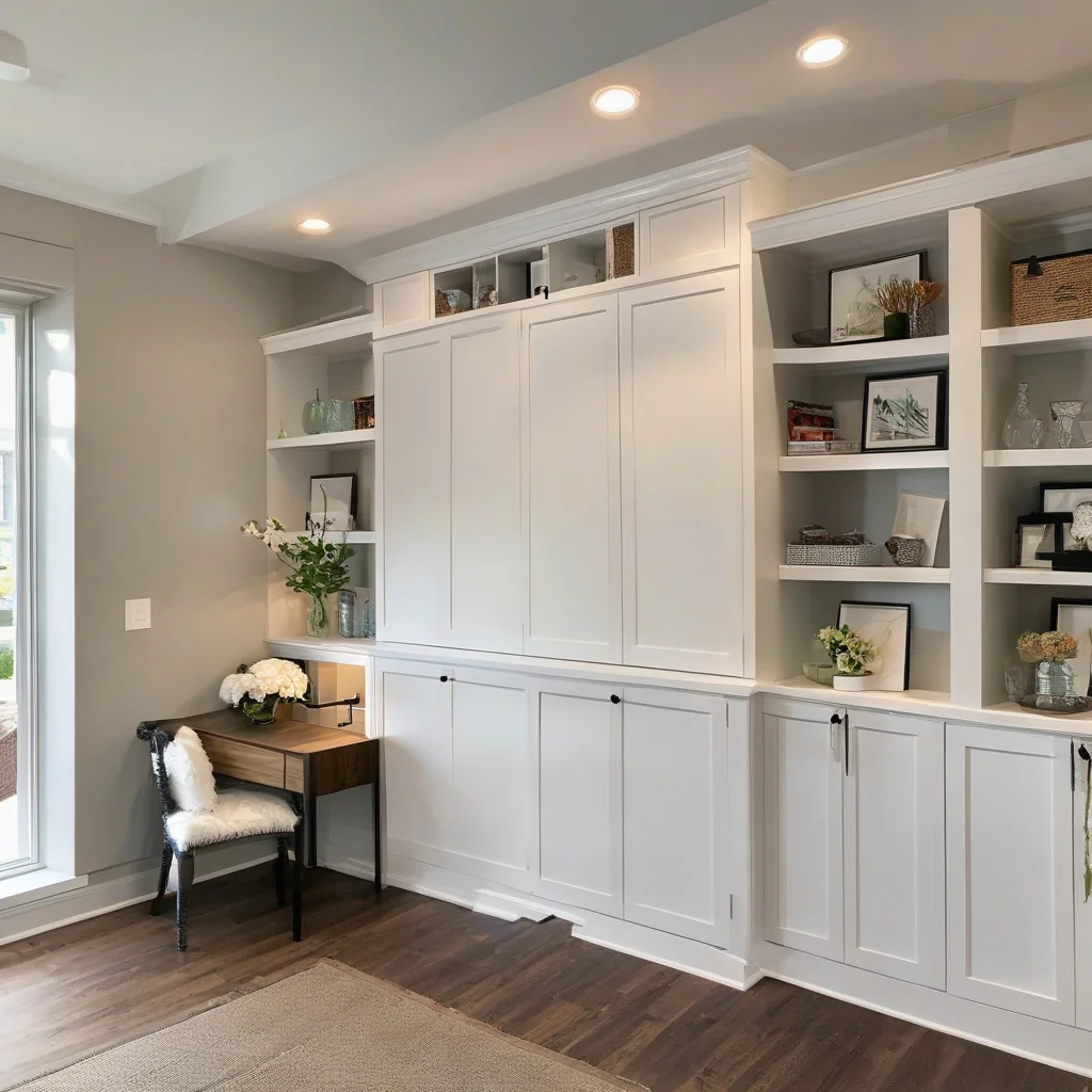 Kitchen cabinet and shelf installation coordinated in planned sequence