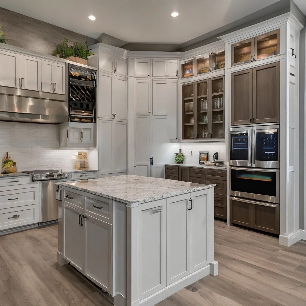 Finished kitchen with open shelves and concealed cabinet storage