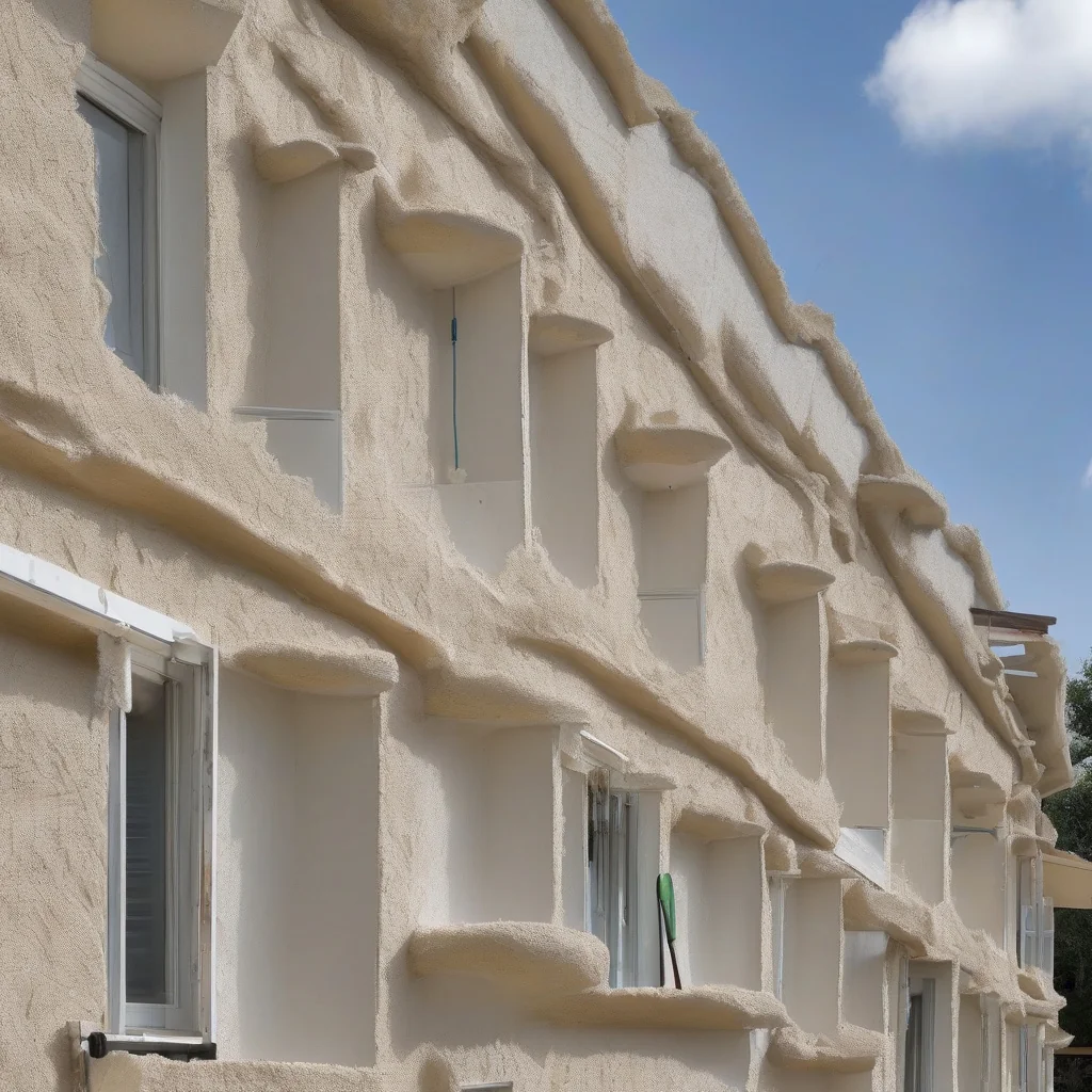 Painted exterior masonry showing brick and stucco textures