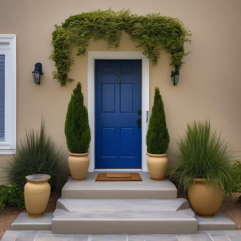 Home exterior with contrasting trim and front door accents
