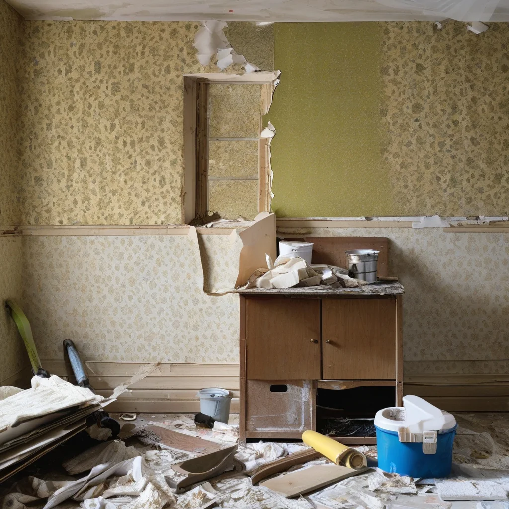 Aged wallpaper inspected for loose seams bubbles and surface damage