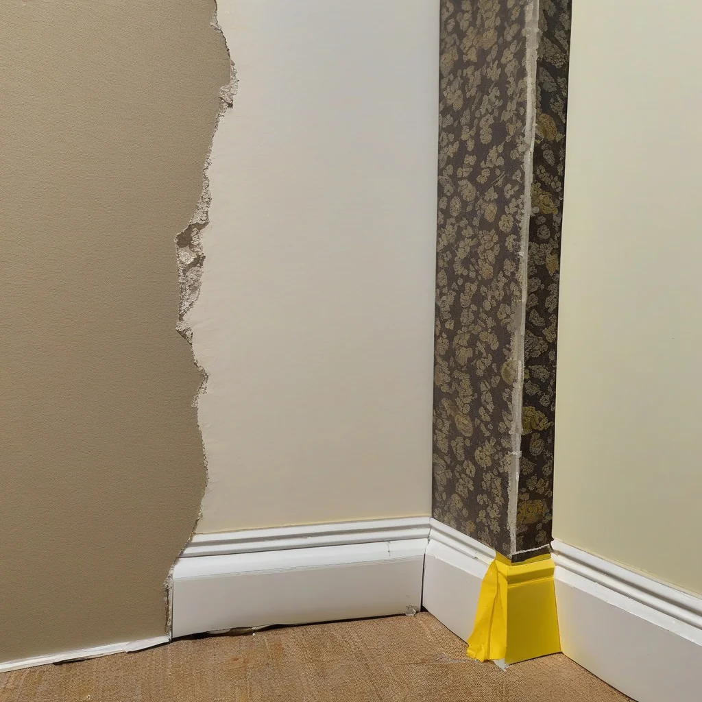 Room organized for staged wallpaper removal repair and repainting