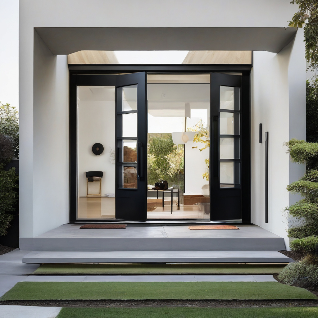 Detailed view of black framed doors