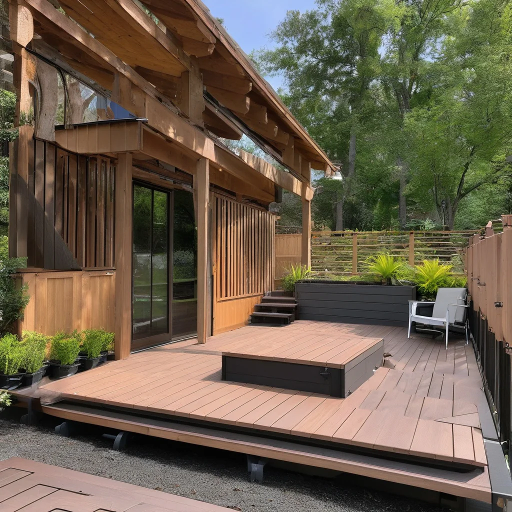 Using full replacement to revise deck layout and access Residential deck redesigned with stairs railing and seating areas