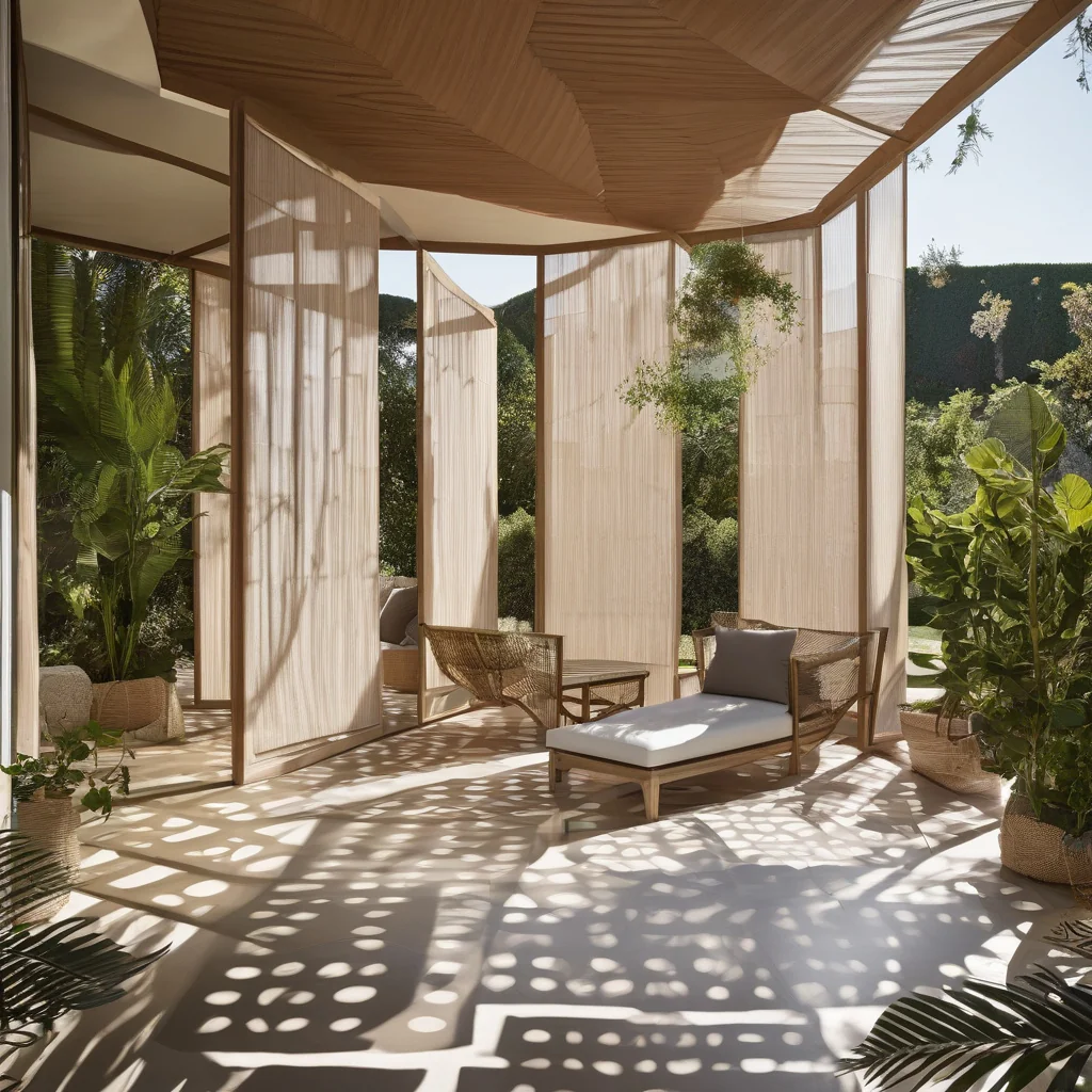 Screened patio framing organised around doors and furniture areas
