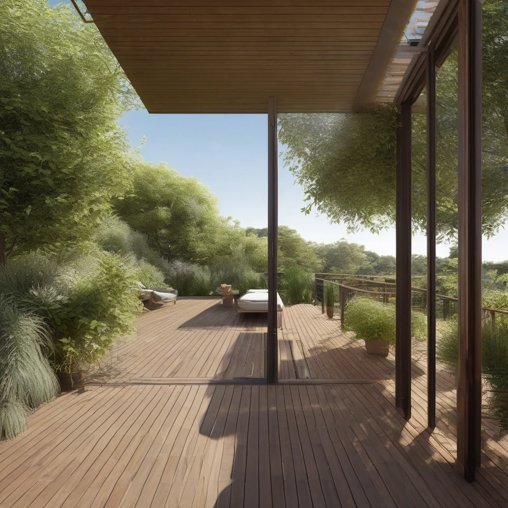 Outdoor deck divided into dining and relaxation zones
