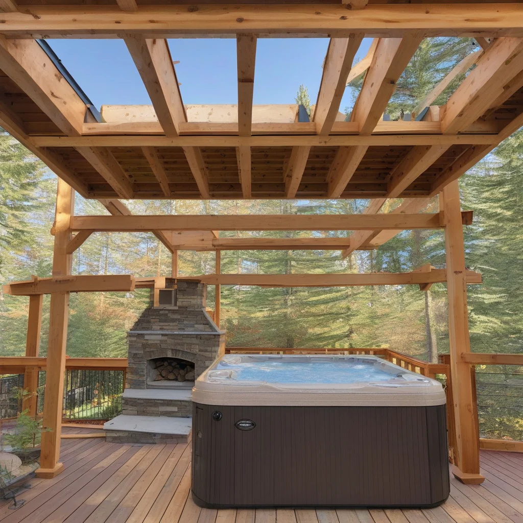 Backyard deck designed around a supported outdoor hot tub