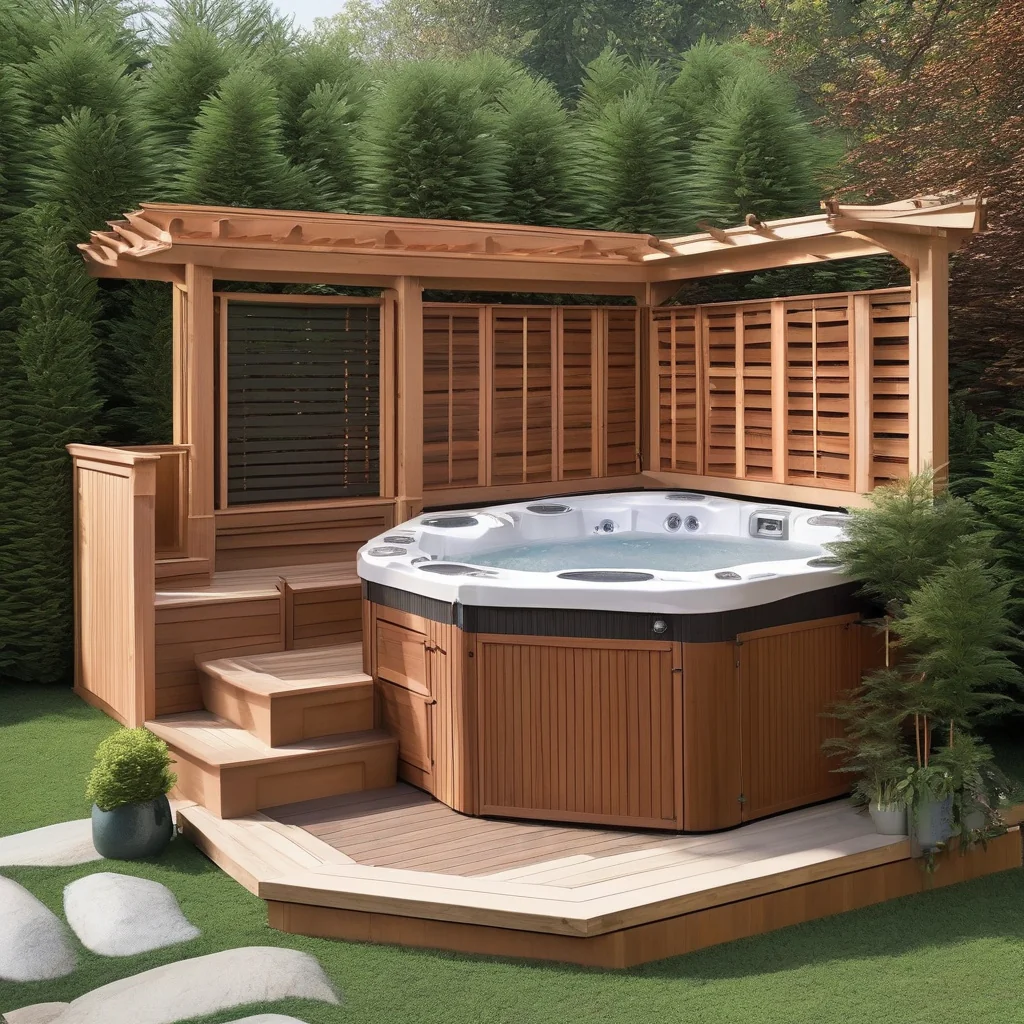 Illuminated hot tub deck with safe walking space at night