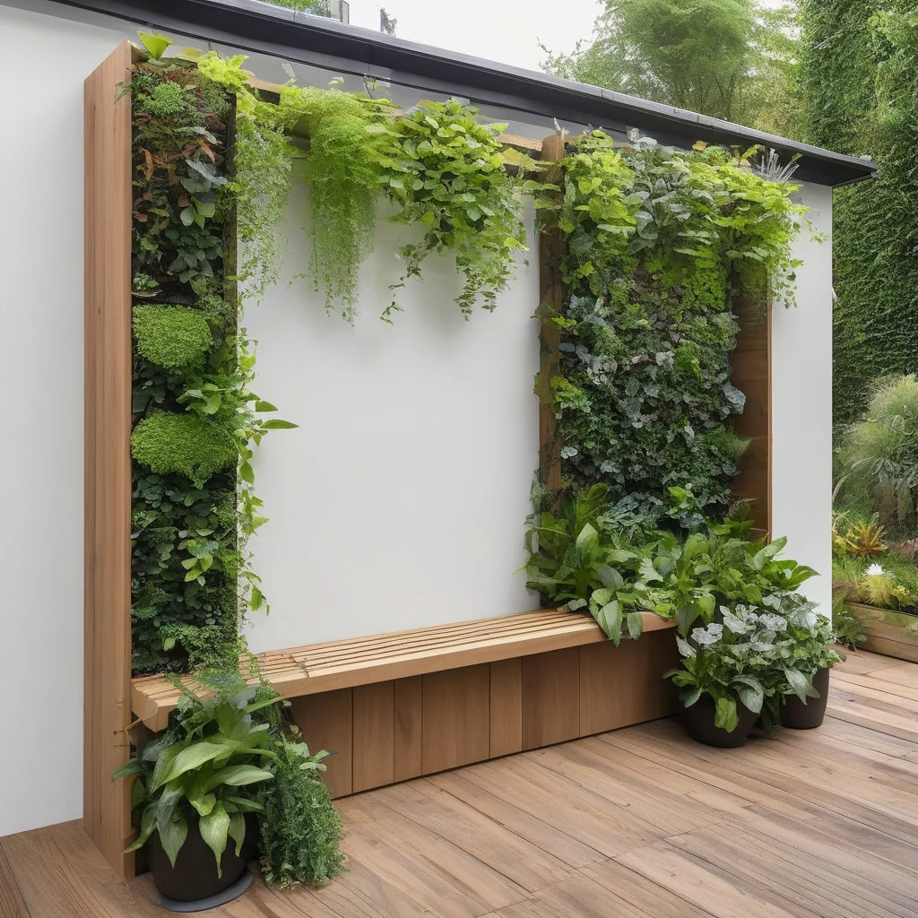 Patio seating arranged beside layered privacy planting