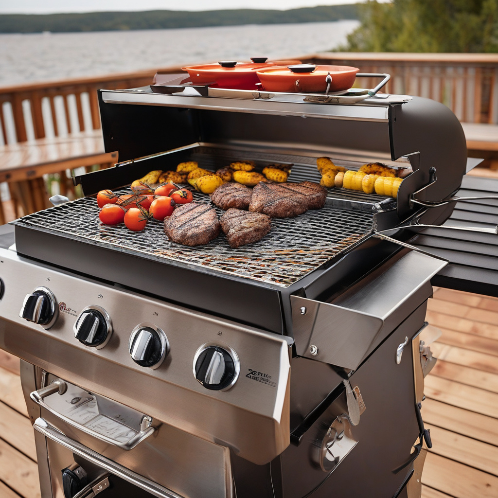 grilling safety equipment setup on a wooden deck