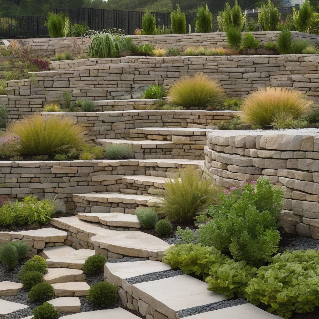 Sloped garden with retaining wall