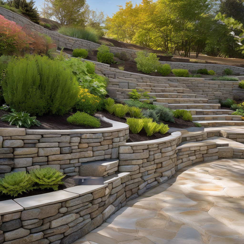 Spacious patio with retaining wall