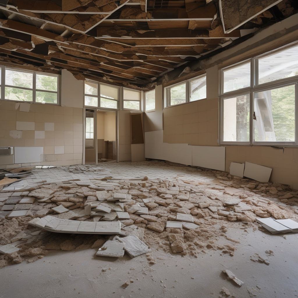 демонтаж плитки с инструментами для работы