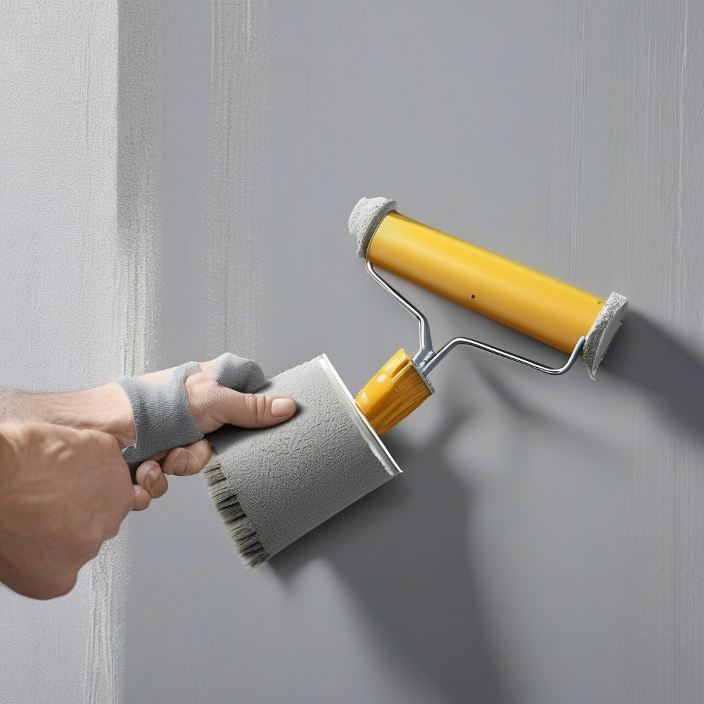Правильное нанесение краски кистью для достижения ровного слоя Рабочий использует кисть для равномерного нанесения краски