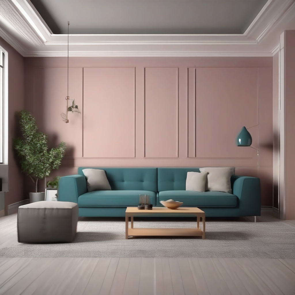 Красива вітальня з пастельними стінами та яскравими меблями