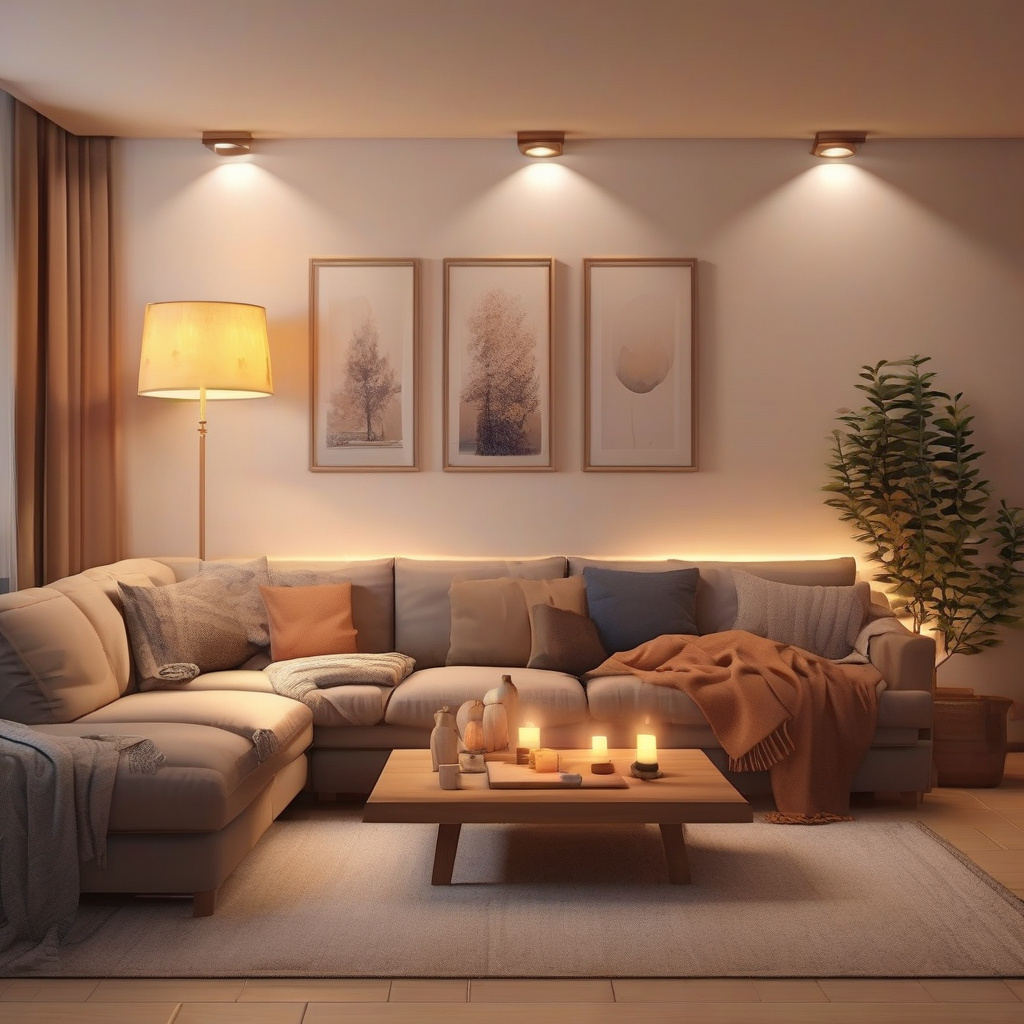 Затишна кімната з жовтим освітленням