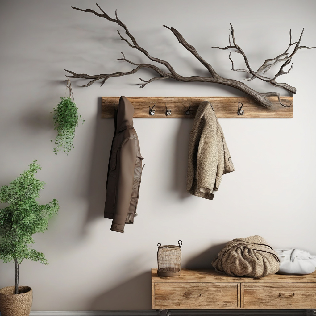 Экологичный интерьер с использованием подвесной вешалки интерьер дома с подвесной вешалкой из веток