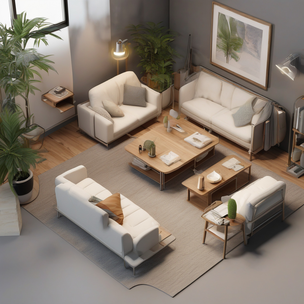 Кухня-гостиная с минималистичной мебелью в небольшом пространстве